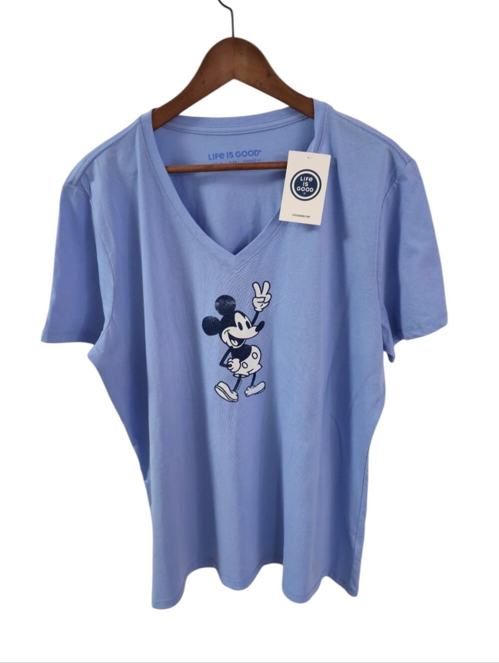 NWT Life Is Good Steamboat Willie Peace Mickey Mouse Blue Tshirt SizeXL